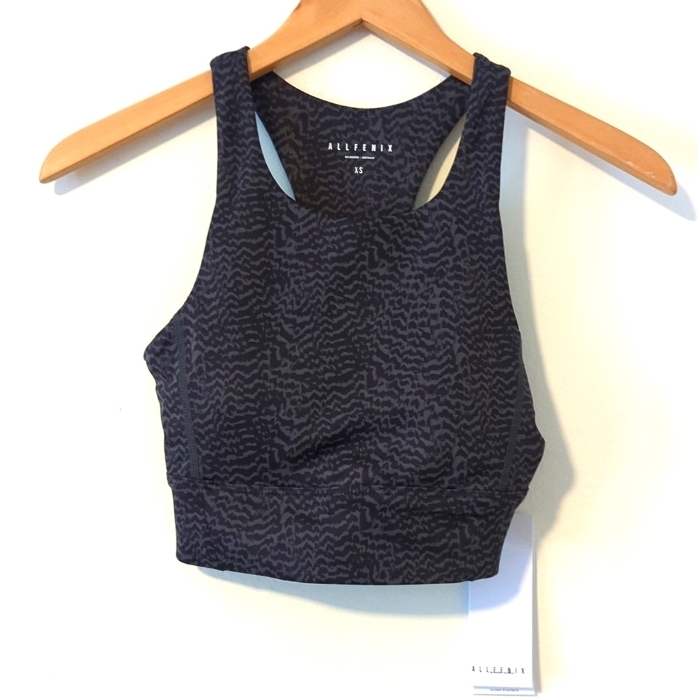 New Allfenix Samantha Charcoal Black Sports Bra Dance Yoga Top Animal Print XS
